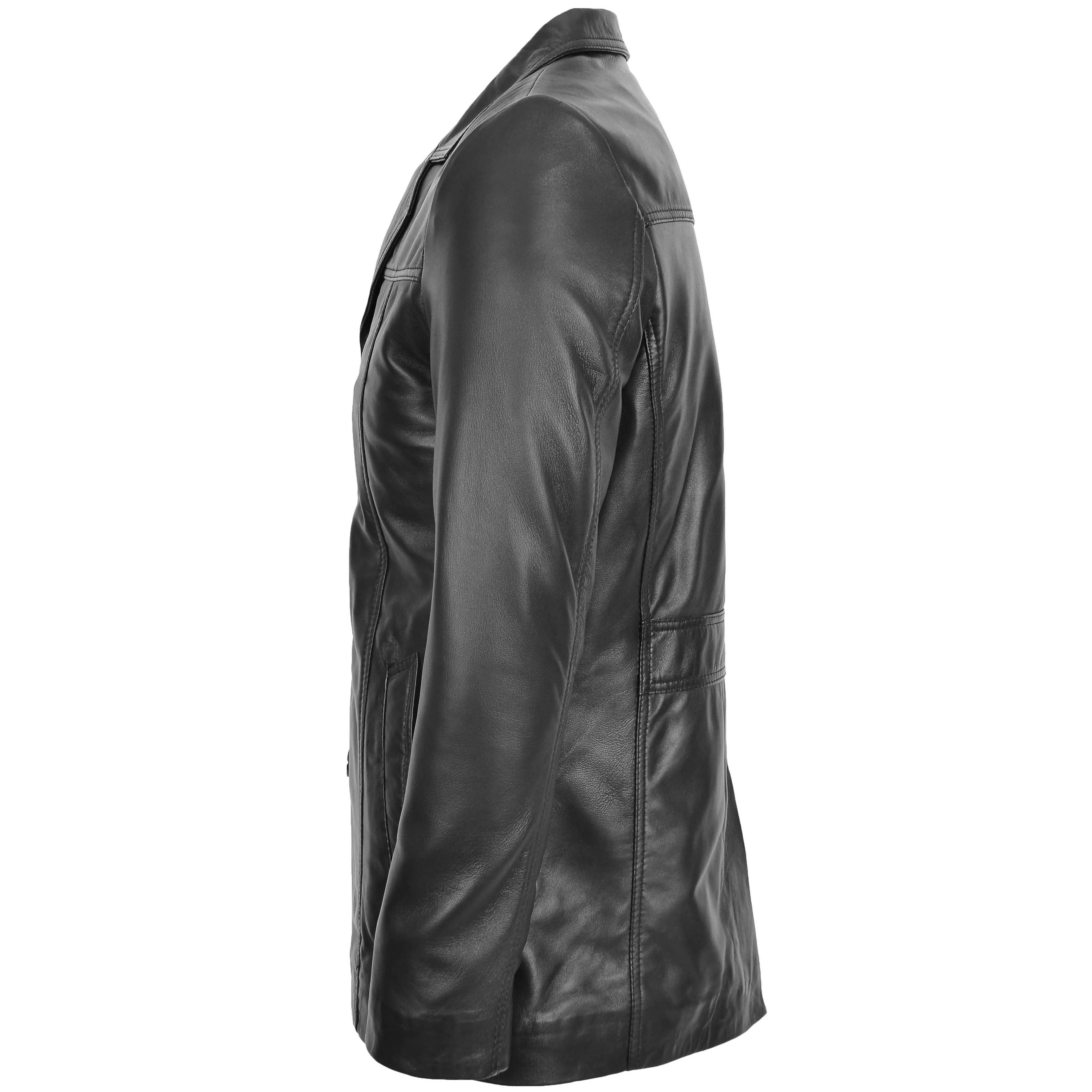 Mens Leather Classic Reefer Jacket Thrill Black