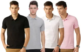 Men's Multicoloured Cotton Blend Solid Polos T-Shirt (Pack Of 4)