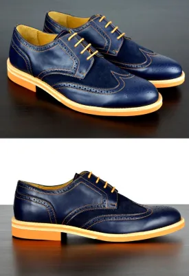 Mens Navy & Orange Leather Wingtip Dress Shoes