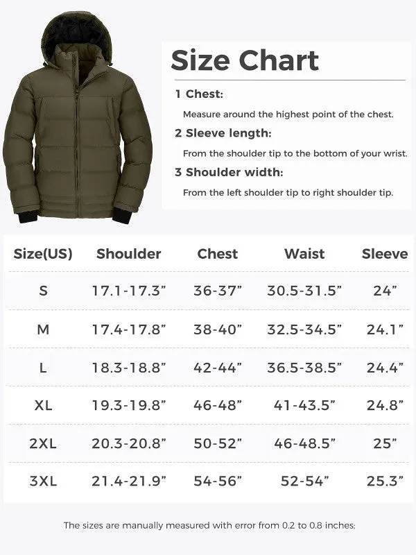 Men's Puffer Coat Insulated Windproof Quilted Jacket With Fixed Hood