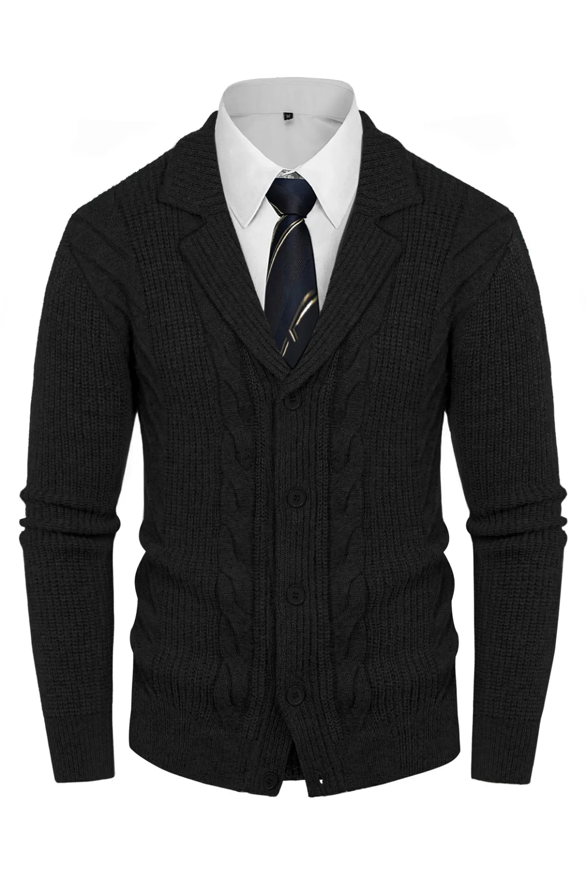 Men's Shawl Collar Cardigan Sweater Casual Button Down Cable Knitted Sweater