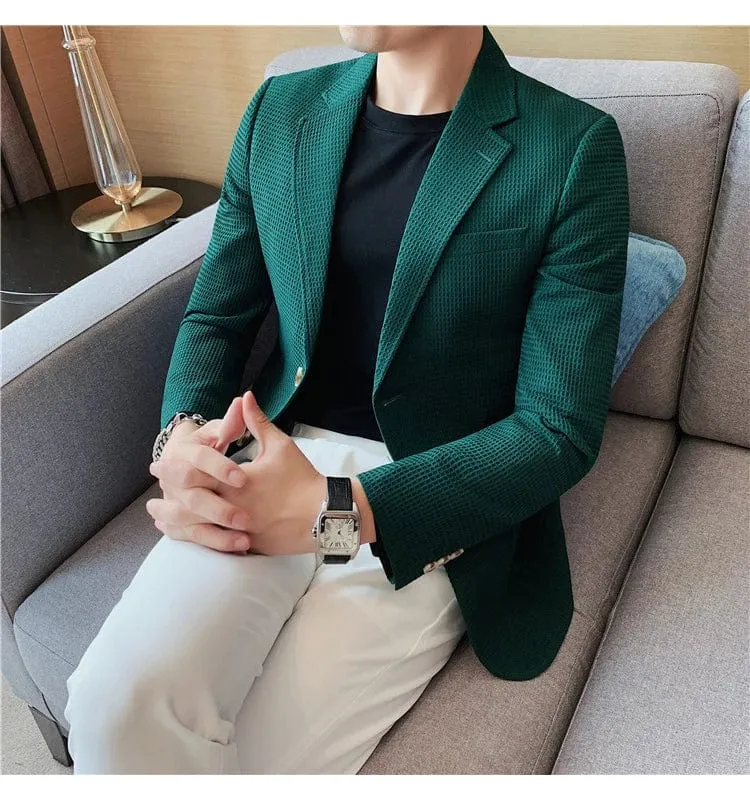 Men's Single Breasted Slim Fit Blazer Waffle Jacket: High-Quality Casual/Formal Suit Coat