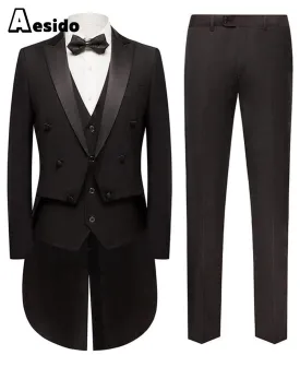 Men's Suit 3 Pieces Peak Lapel Single Button Tuxedo (Blazer Vest Pants）