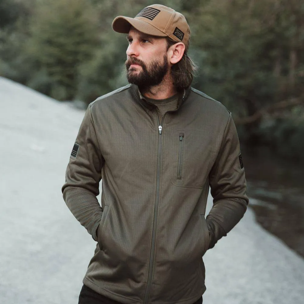 Men's Waffle Top Full-Zip Jacket - Military Green