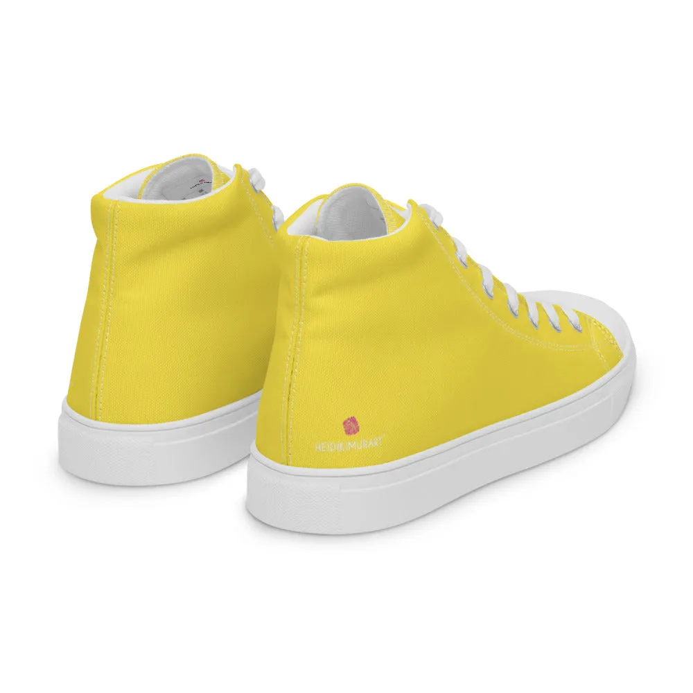 Men's Yellow  High Top Sneakers, Solid Lemon Yellow Color Men’s High Top Canvas Fashion Running Tennis Shoes