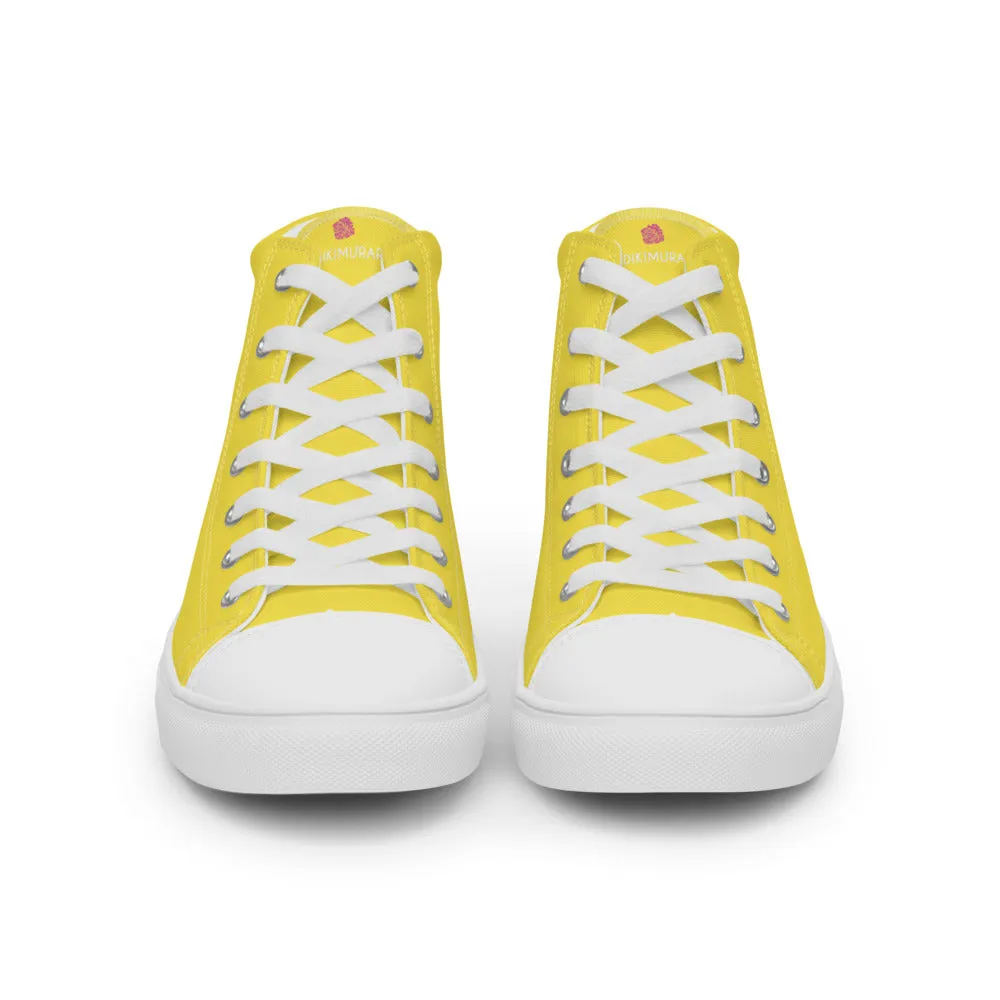 Men's Yellow  High Top Sneakers, Solid Lemon Yellow Color Men’s High Top Canvas Fashion Running Tennis Shoes