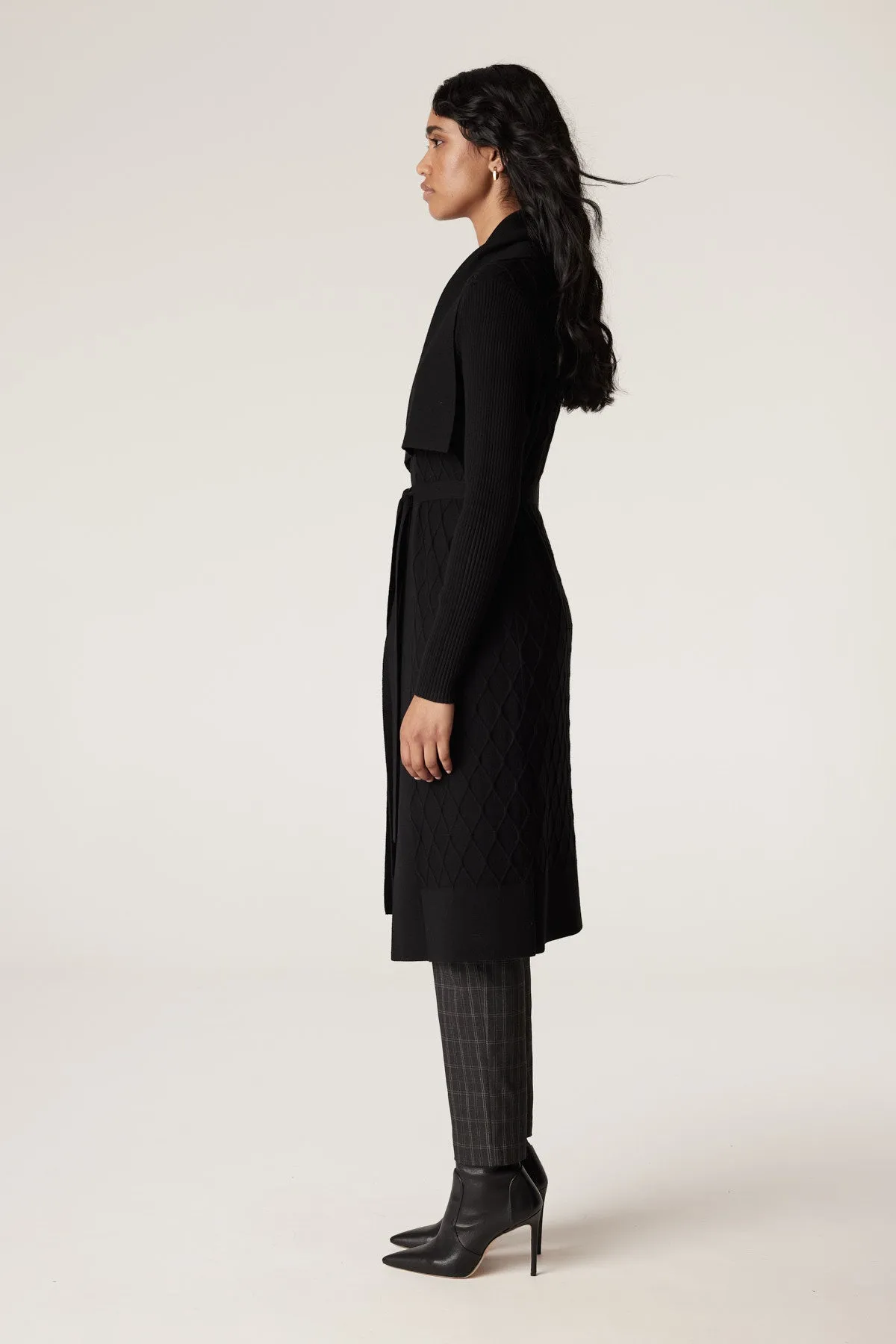 Merino Long Wrap Cardigan - Black