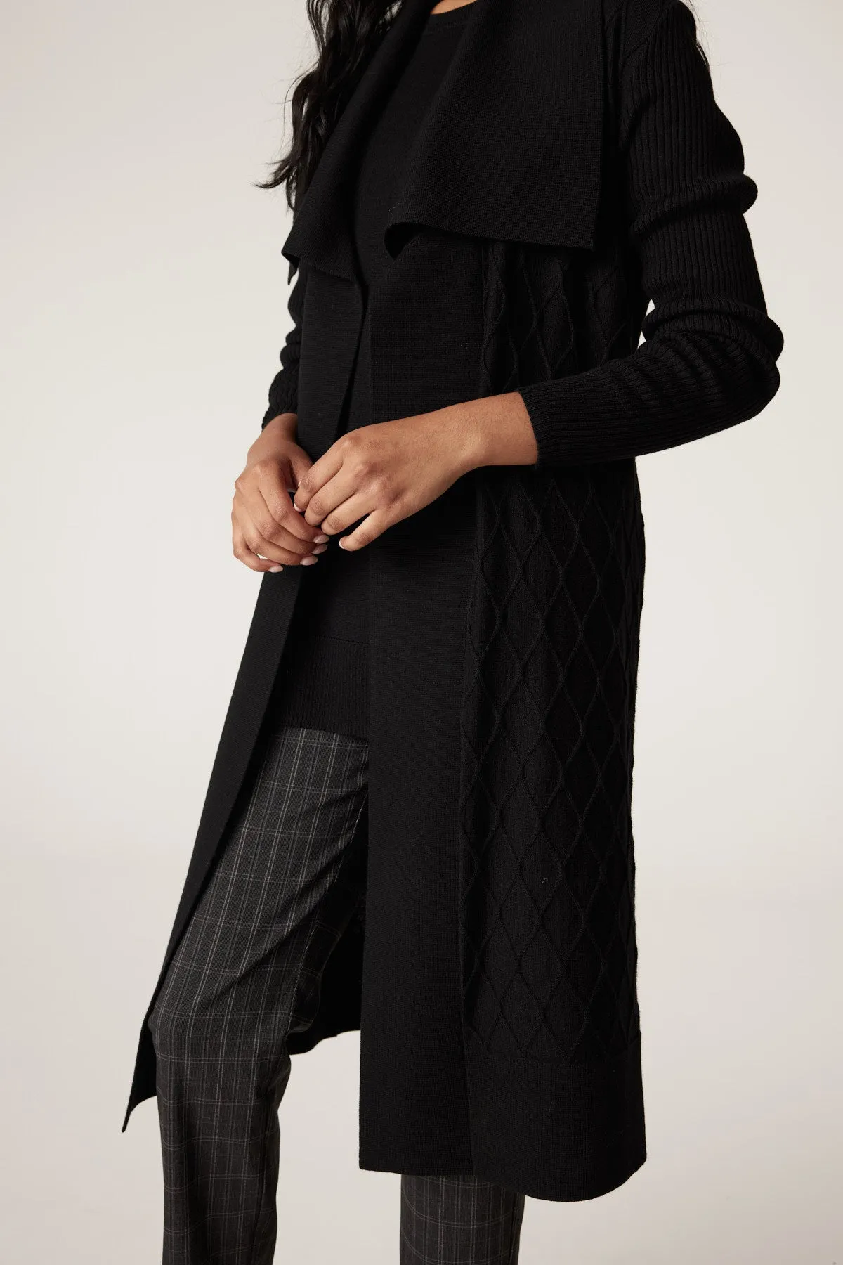 Merino Long Wrap Cardigan - Black