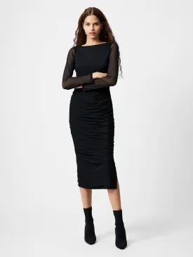 Mesh Ruched Long Sleeve Midi Dress