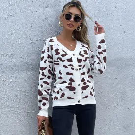 METAVERSMALL New Hot Trade Women's Clothing New Autumn New 2025 Cardigan Leopard Jacquard Knitted Sweater Jacket