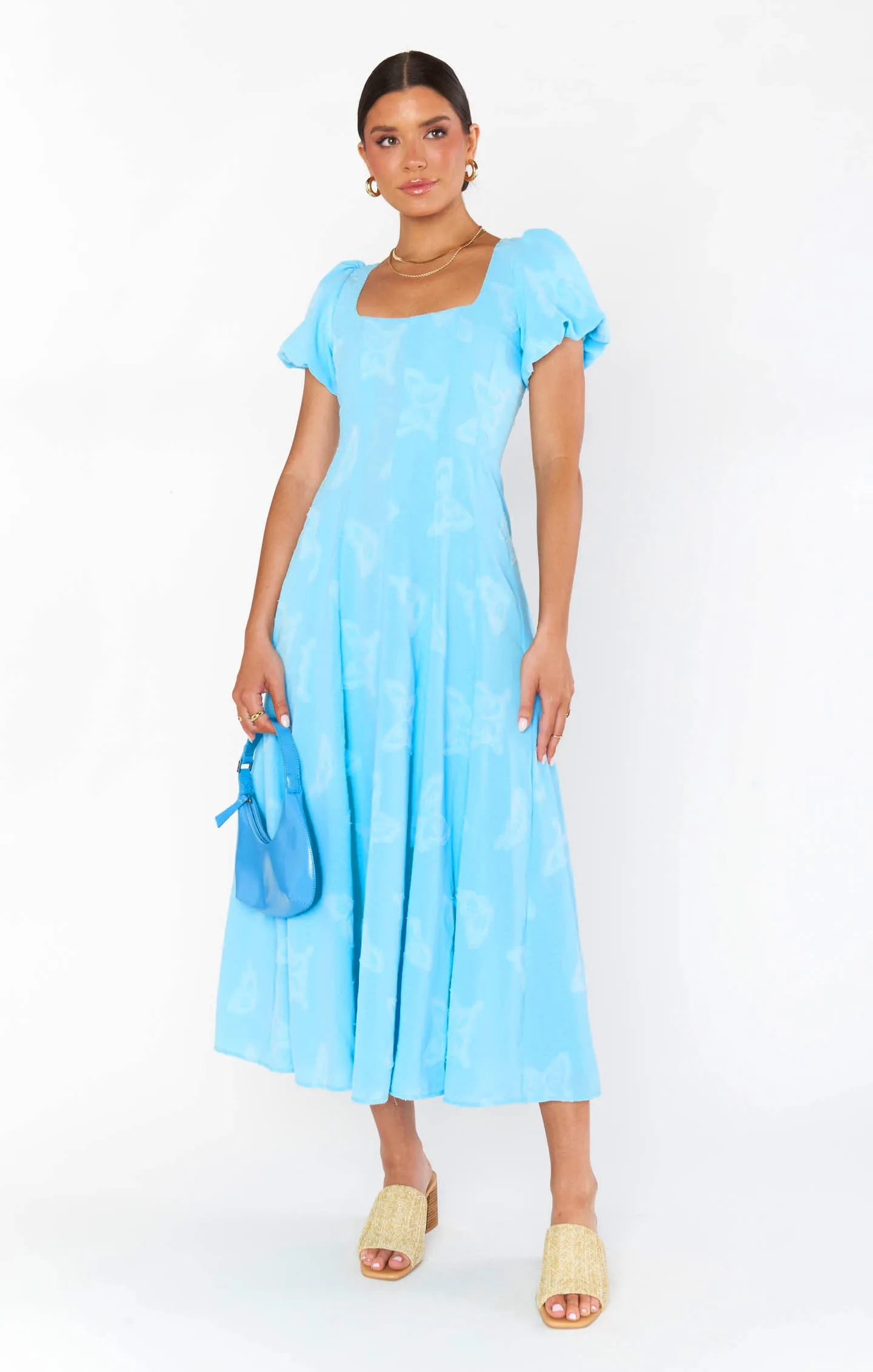 Mia Midi Dress ~ Blue Clip Butterfly