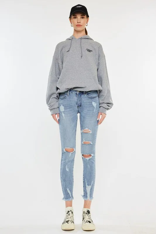 Mid Rise Distressed Ankle Skinny Jeans