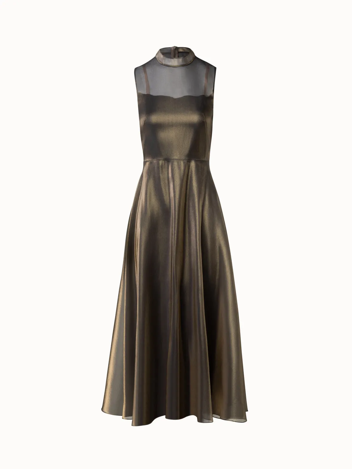 Midi Dress in Sheer Golden Shimmer Silk Blend Organza