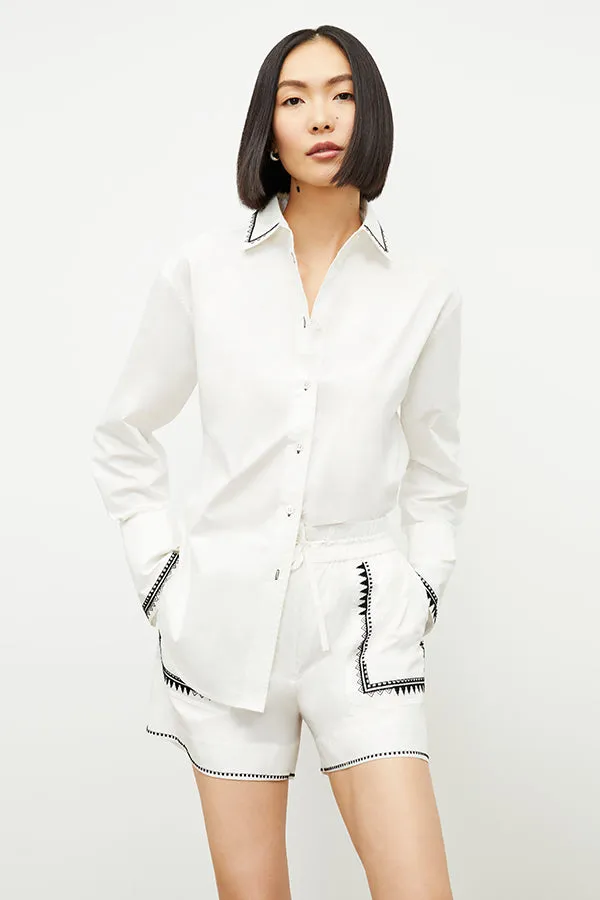 Mila Button-Down - Poplin Embroidery :: White