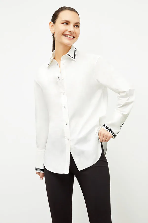 Mila Button-Down - Poplin Embroidery :: White