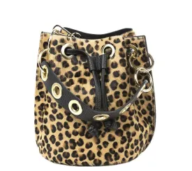 Mila Genuine Leather Pony Hair Bucket Bag | Cheetah