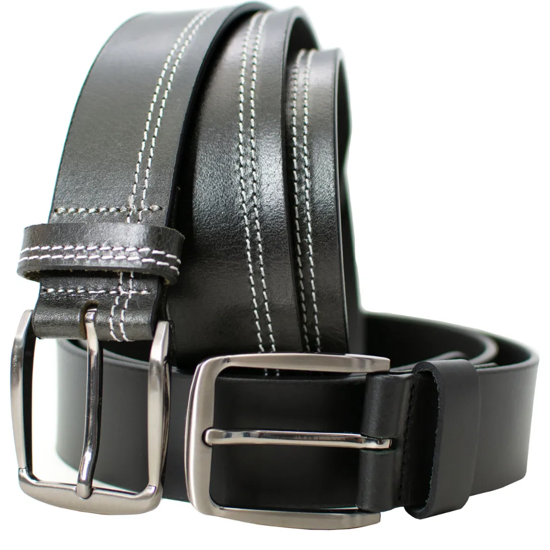 Millennial Black and Black Stitched Leather Belt Set by Nickel Zero®