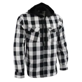 Milwaukee Leather Men's Flannel Plaid Shirt Black and White Long Sleeve Cotton Button Down with Hoodie MNG11629