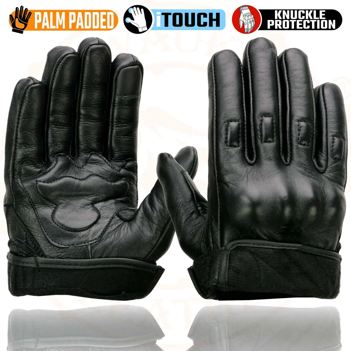 Milwaukee Leather MG7501 Men's Black Leather i-Touch Screen Compatible Gel Palm Motorcycle Gloves W/ Protective Knuckle