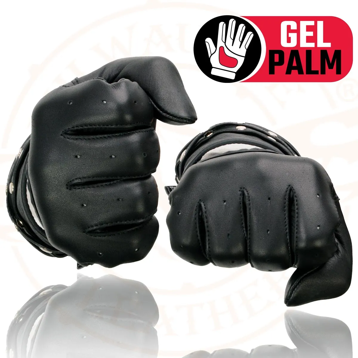 Milwaukee Leather MG7765 Women's Black Leather Gel Palm Open Wrist Motorcycle Hand Gloves W/ Stylish ‘Wrist Detailing’