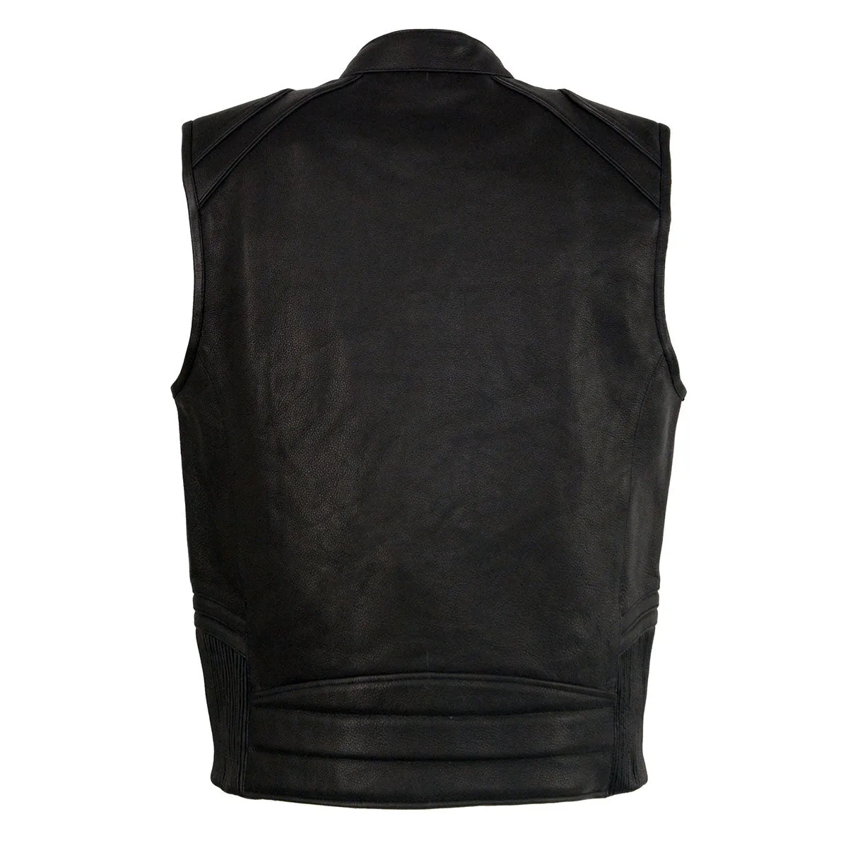 Milwaukee Leather MLM3523SET Men's Black 'Heated' Collarless Moto Leather Vest (Battery Pack Included)