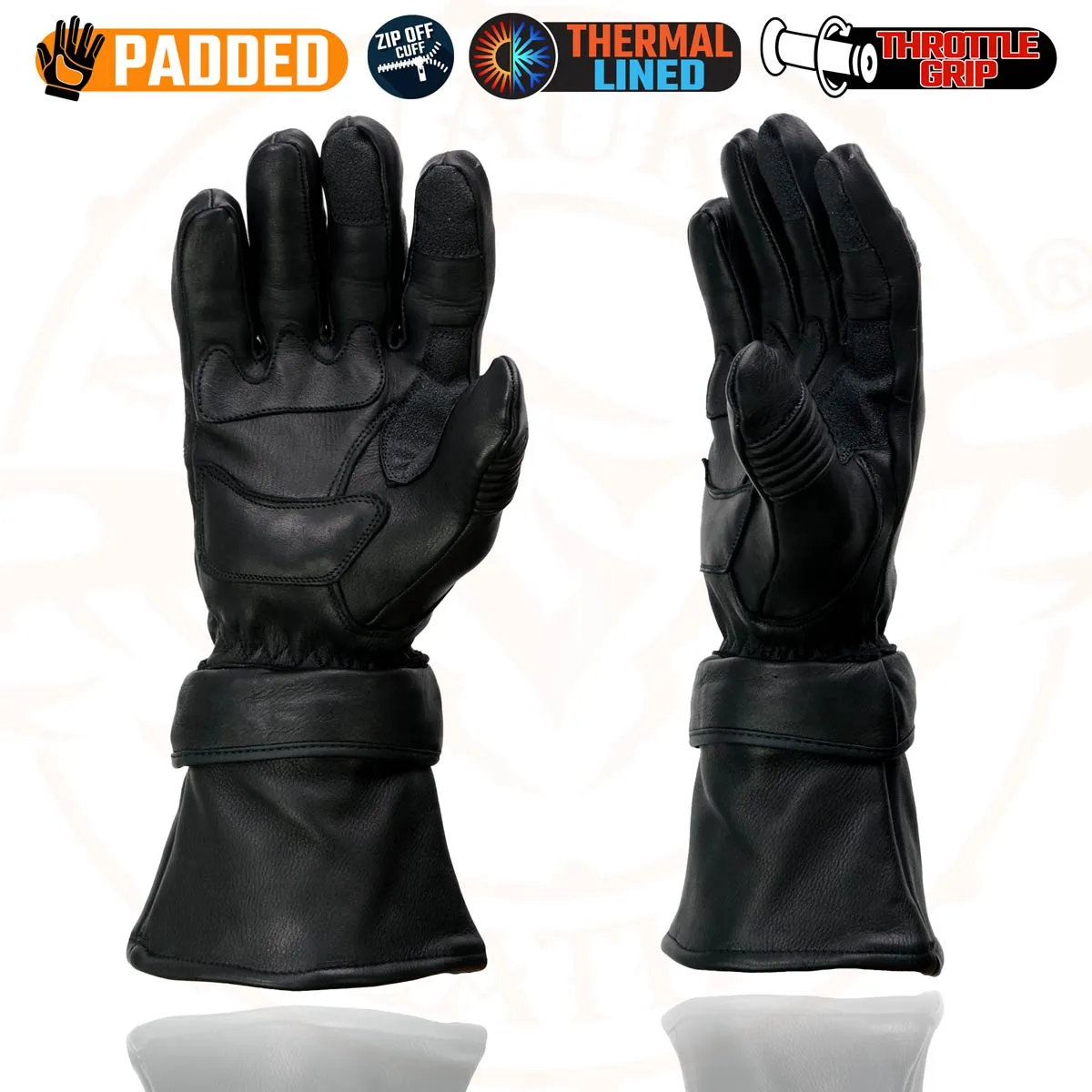 Milwaukee Leather SH852 Men's Black Deerskin Leather Gauntlet Motorcycle Thermal Lined Gloves