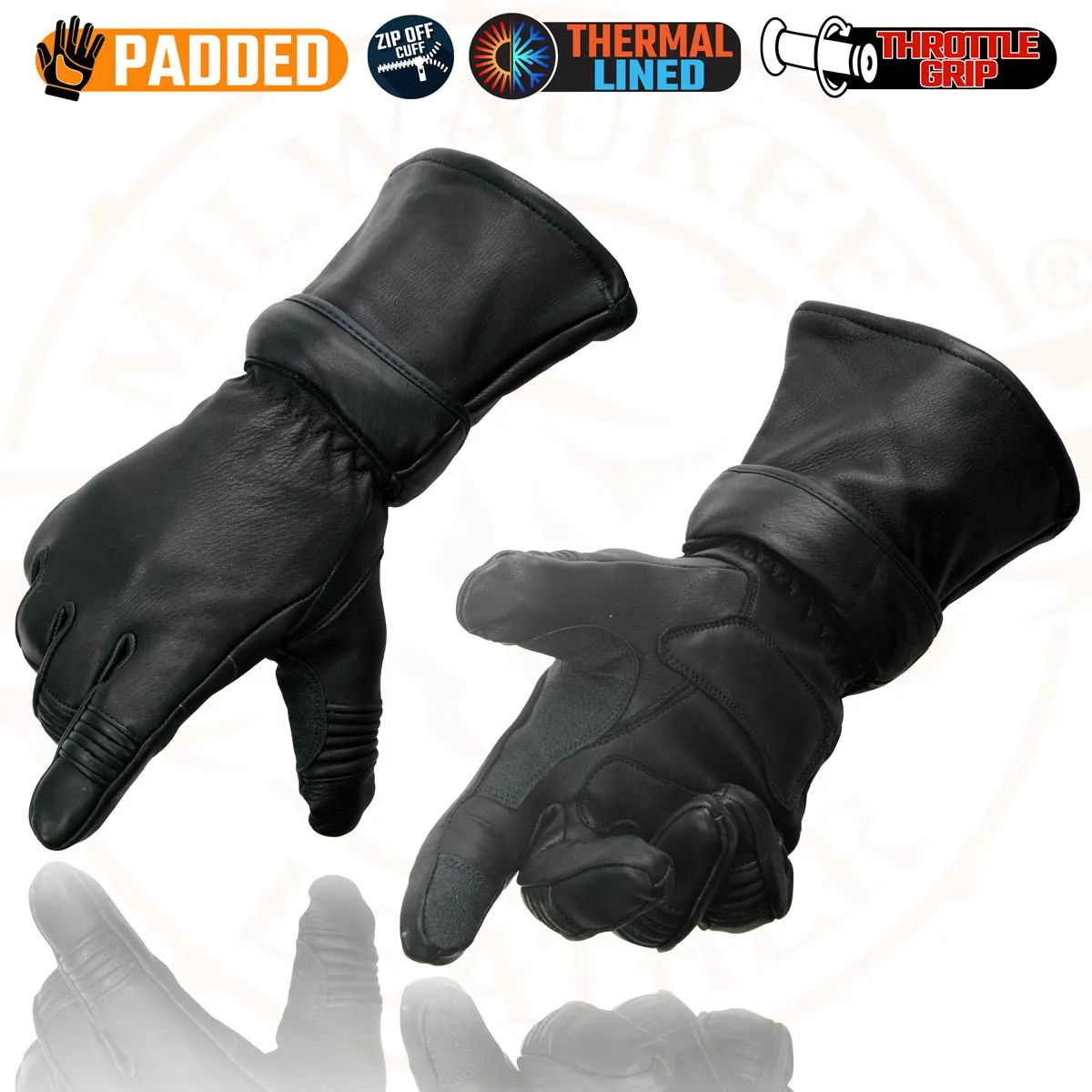 Milwaukee Leather SH852 Men's Black Deerskin Leather Gauntlet Motorcycle Thermal Lined Gloves