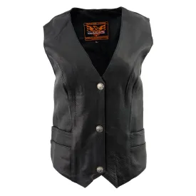 Milwaukee Leather XS1253 Women's Classic Black Leather Vest with Buffalo Nickel Snap Buttons