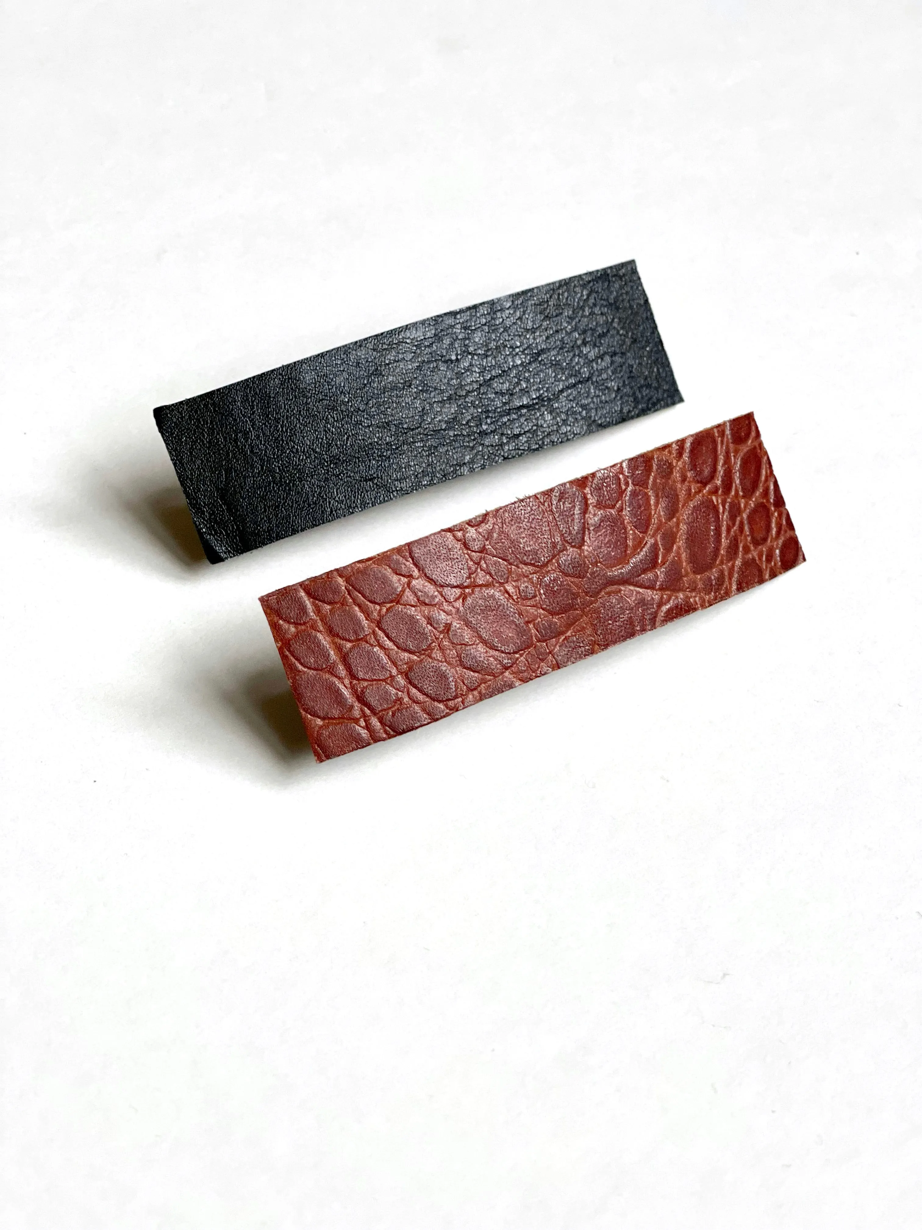 Minimalist Leather Barrette | French Barrette | Brown Alligator | Smooth Black | Made to Order