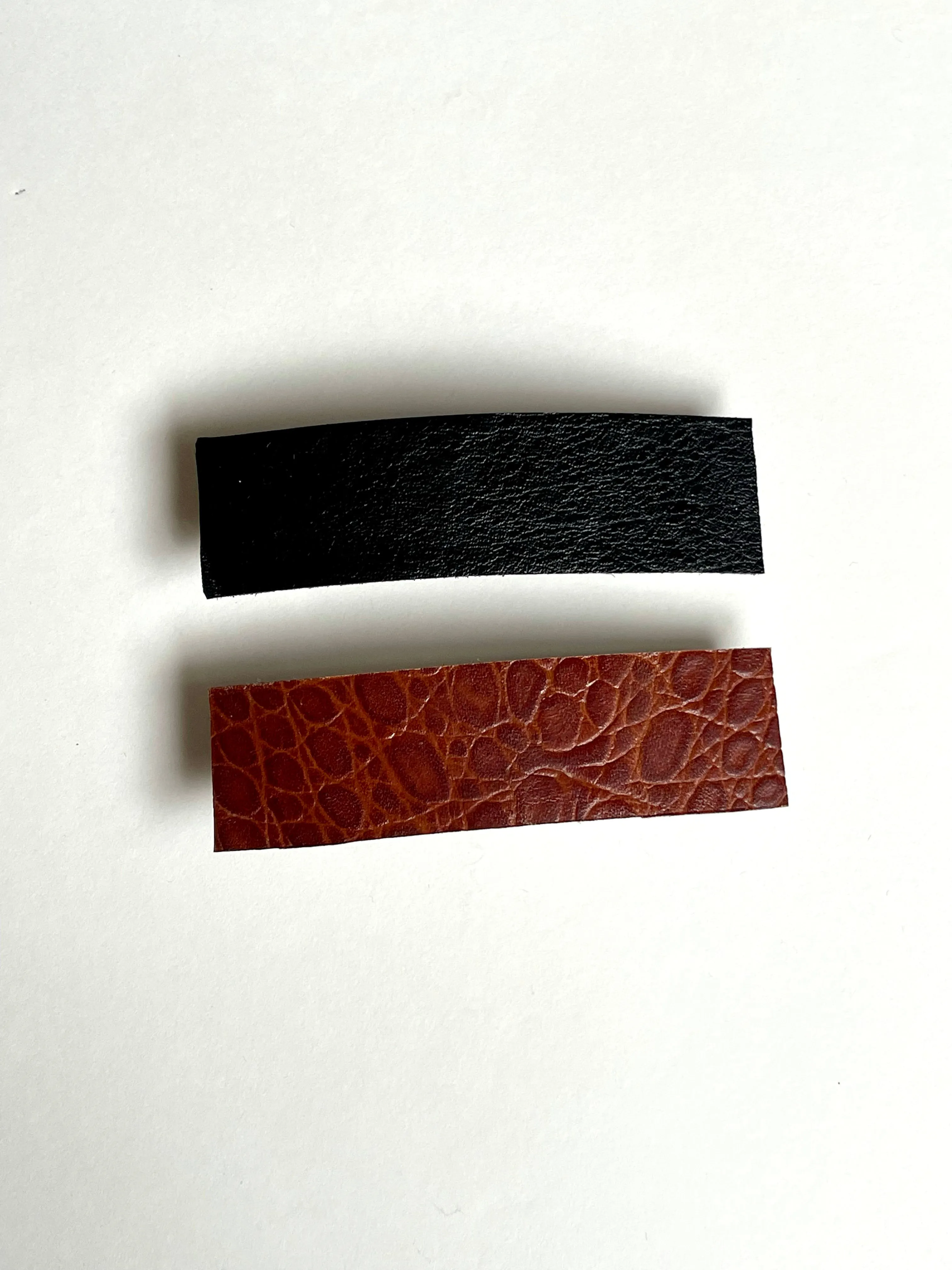 Minimalist Leather Barrette | French Barrette | Brown Alligator | Smooth Black | Made to Order