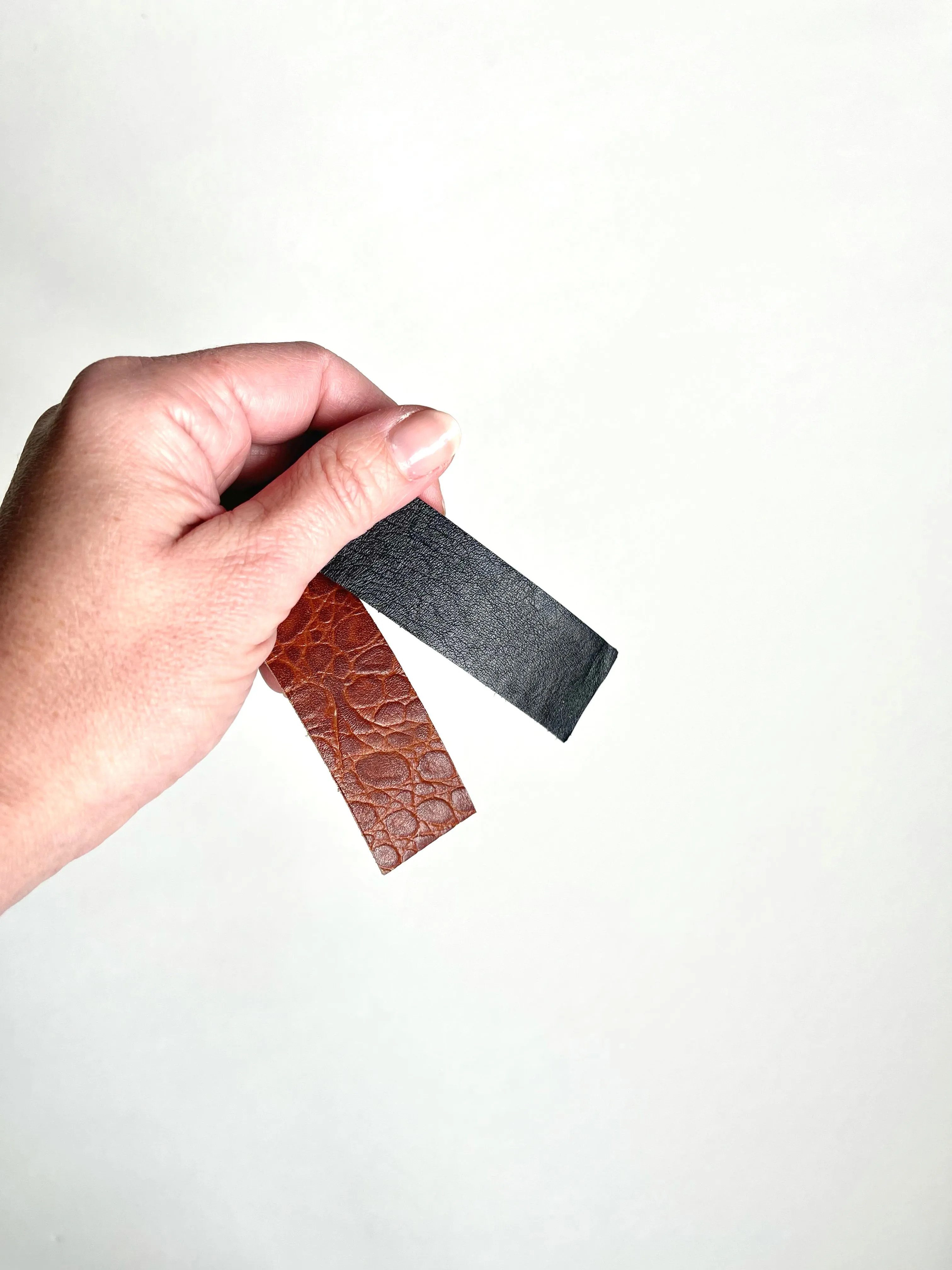 Minimalist Leather Barrette | French Barrette | Brown Alligator | Smooth Black | Made to Order