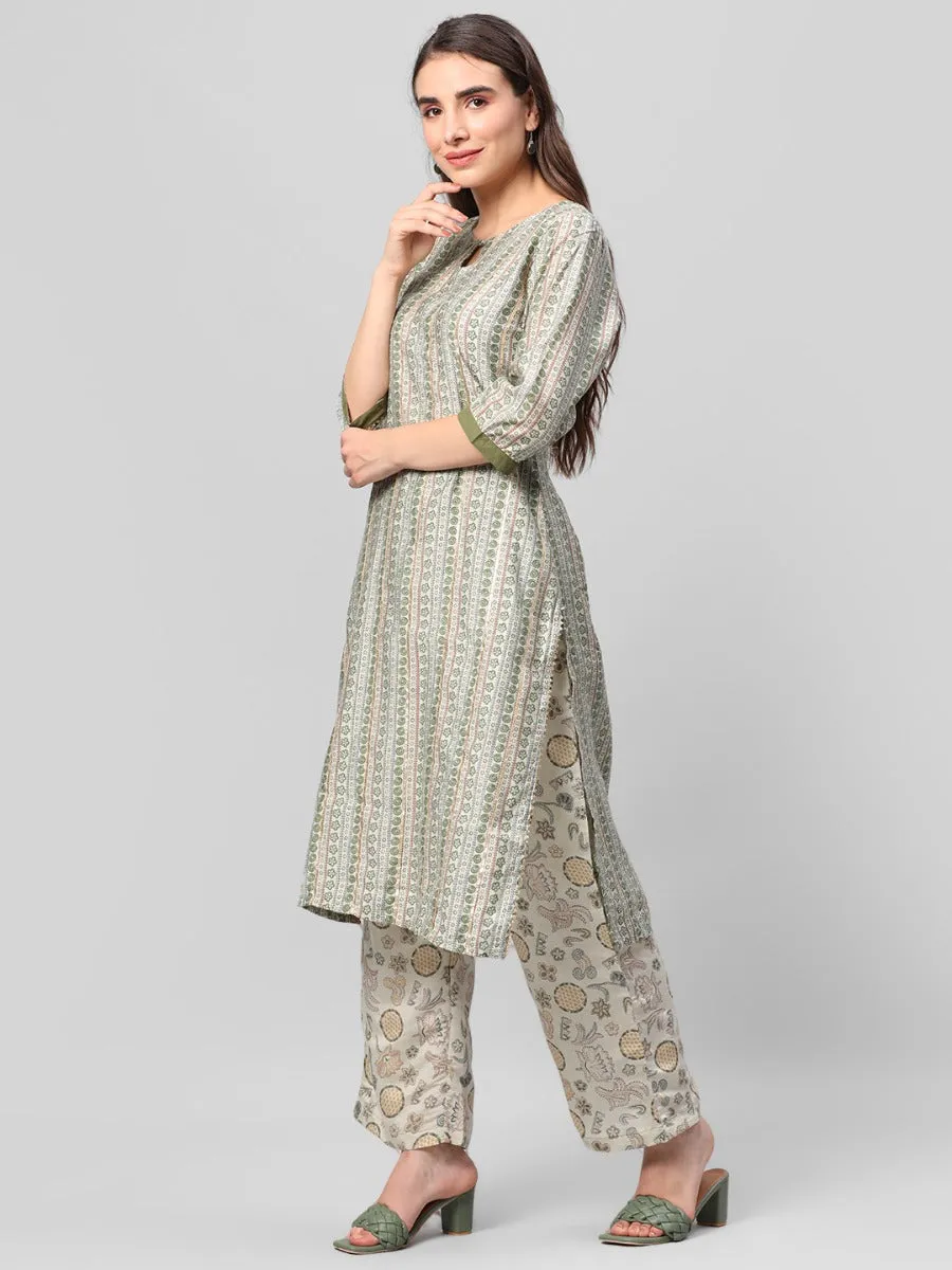 Mint Green Abstract Printed Kurta Comfort Pant Dupatta