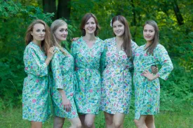 Mint Happy Flowers Pattern Bridesmaids Robes