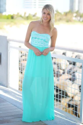 Mint Maxi Dress with Aztec Top