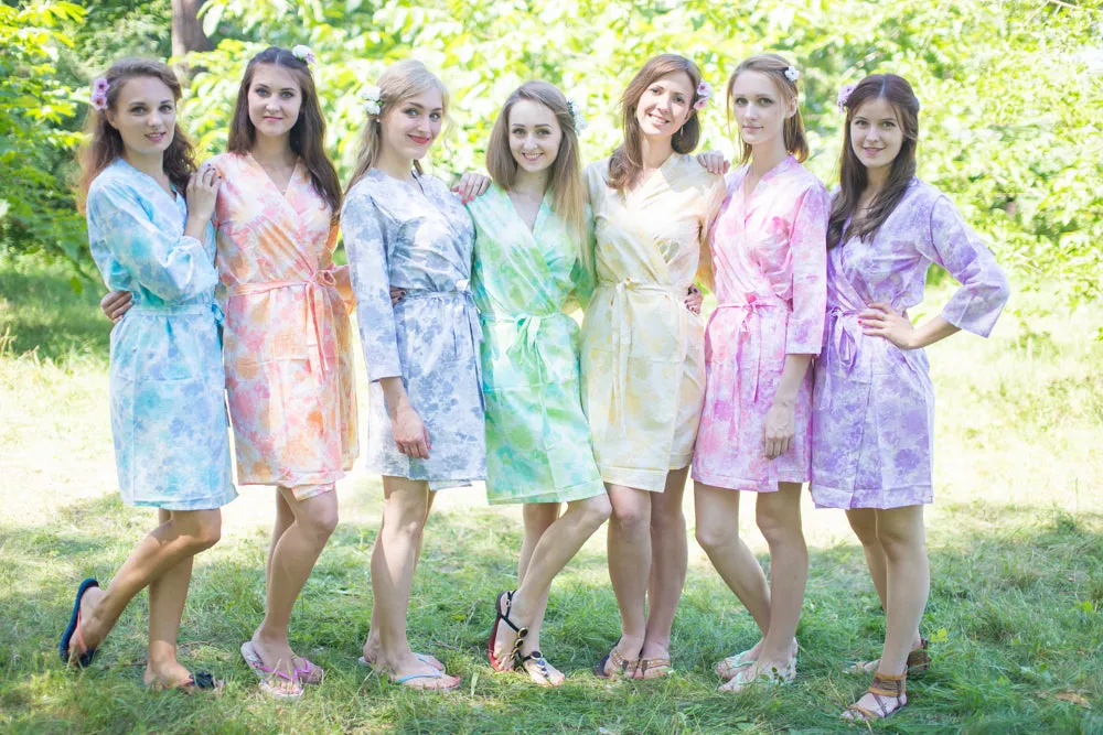 Mismatched Ombre Fading Leaves Patterned Bridesmaids Robes in Soft Tones