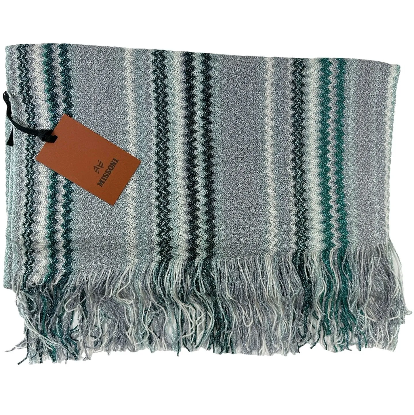 Missoni Scarf Emerald Green Gray Chevron Design - Women Designer Shawl