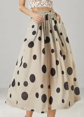 Modern Khaki Dot Print Linen A Line Skirt Summer YU1008