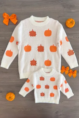 Mom & Me - Cozy Cream Pearl Pumpkin Sweater