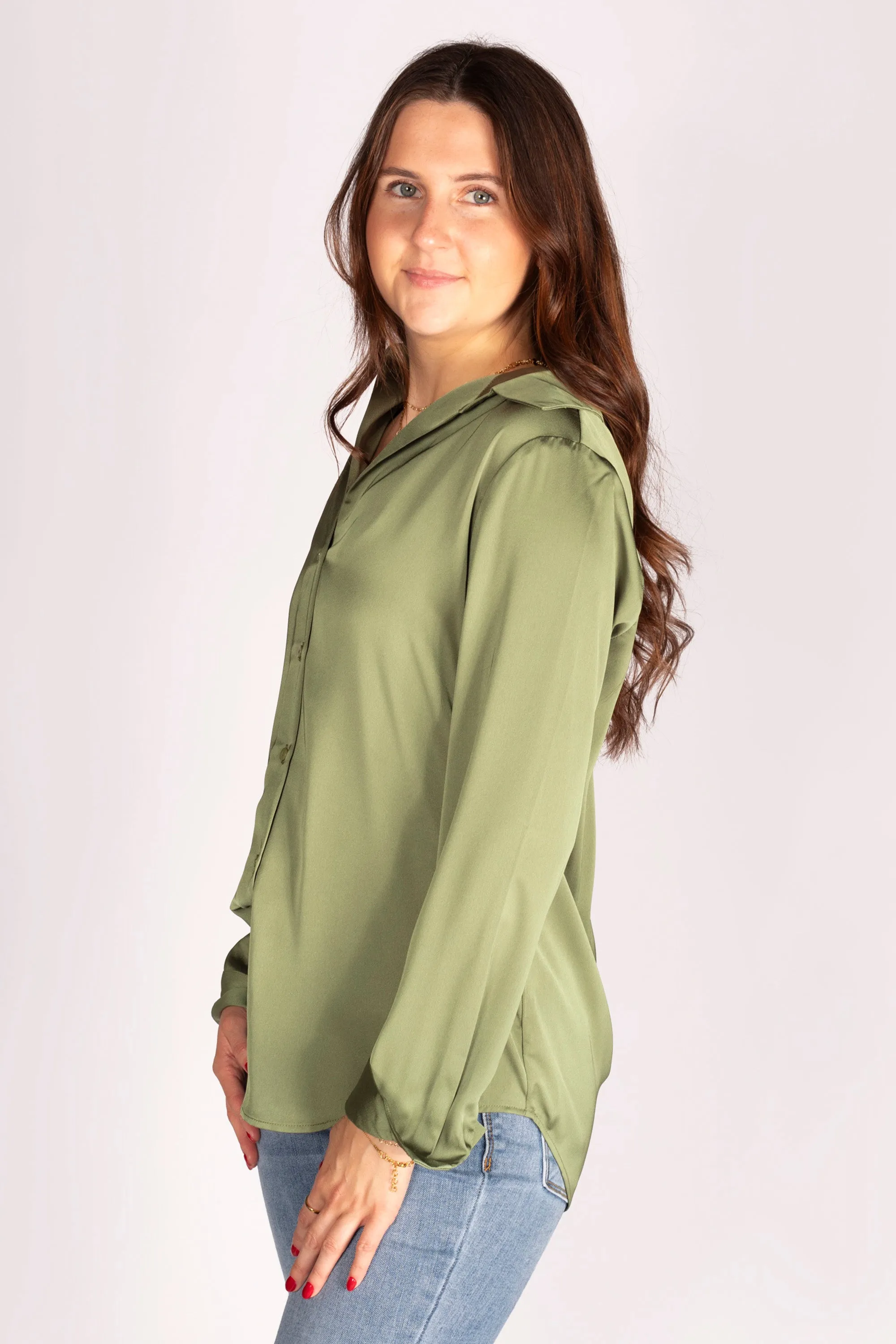 Mona Olive Satin Top - FINAL SALE