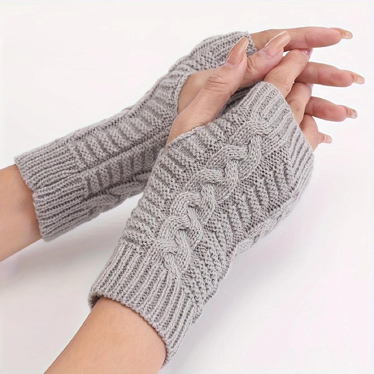 Monochrome Twist Knitted Gloves Short Fingerless Warm Gloves Autumn Winter Coldproof Elastic Gloves