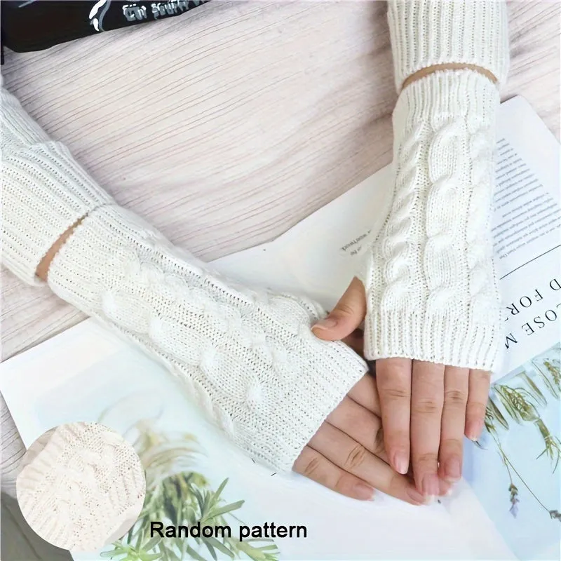 Monochrome Twist Knitted Gloves Short Fingerless Warm Gloves Autumn Winter Coldproof Elastic Gloves