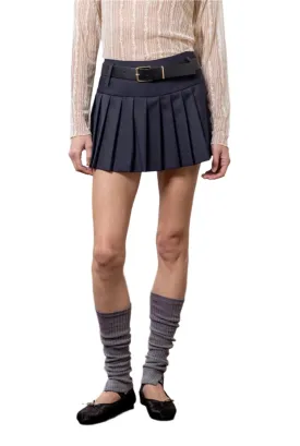 Moon River Belted Pleated Mini Skirt