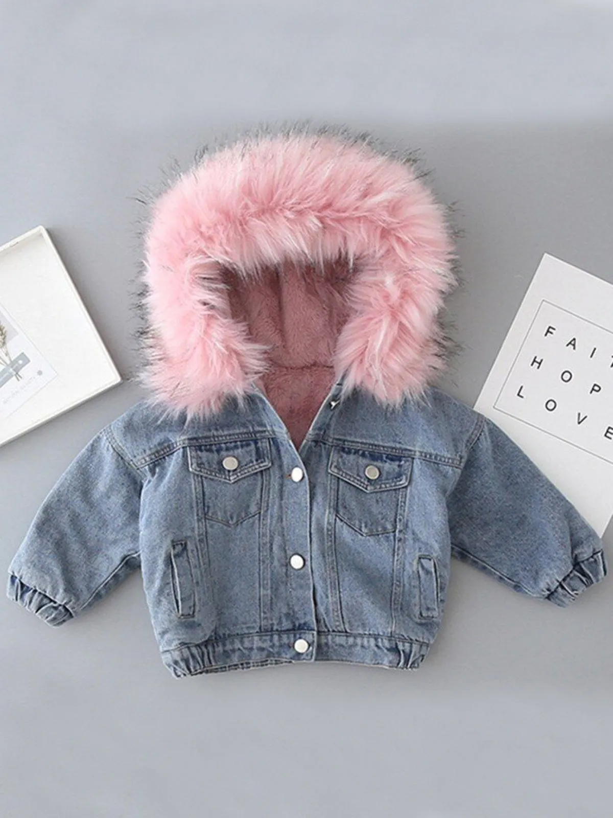 Most Popular Fur Hoodie Denim Jacket