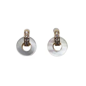 Mother Of Pearl Hoop Invisible Clip On Stud Earrings (Gold tone)