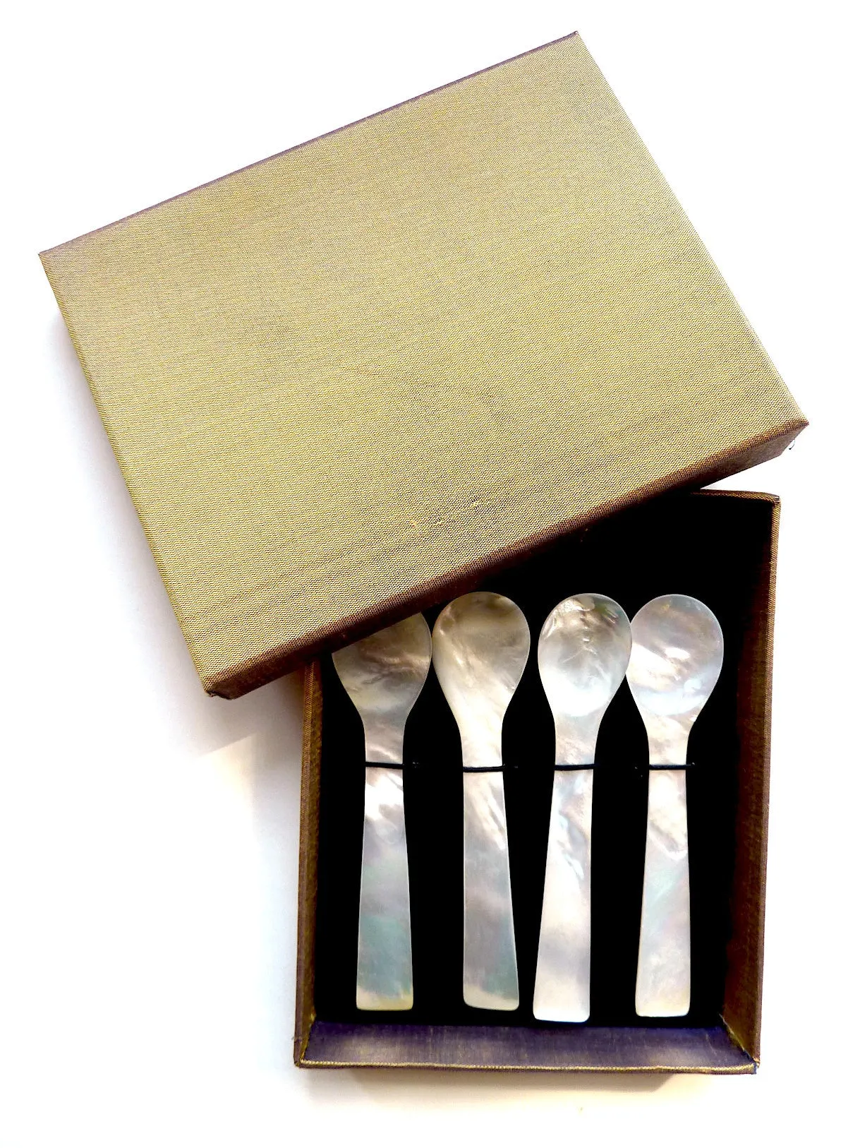 Mother Of Pearl Spoons Set Of 4 In Silk Box