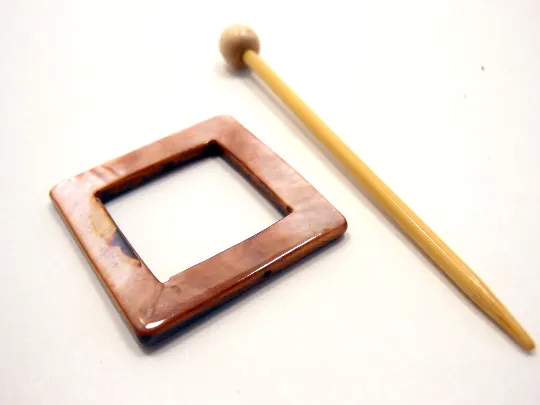 Mother of Pearl Square Shawl Pin "Rhubarb Cake"