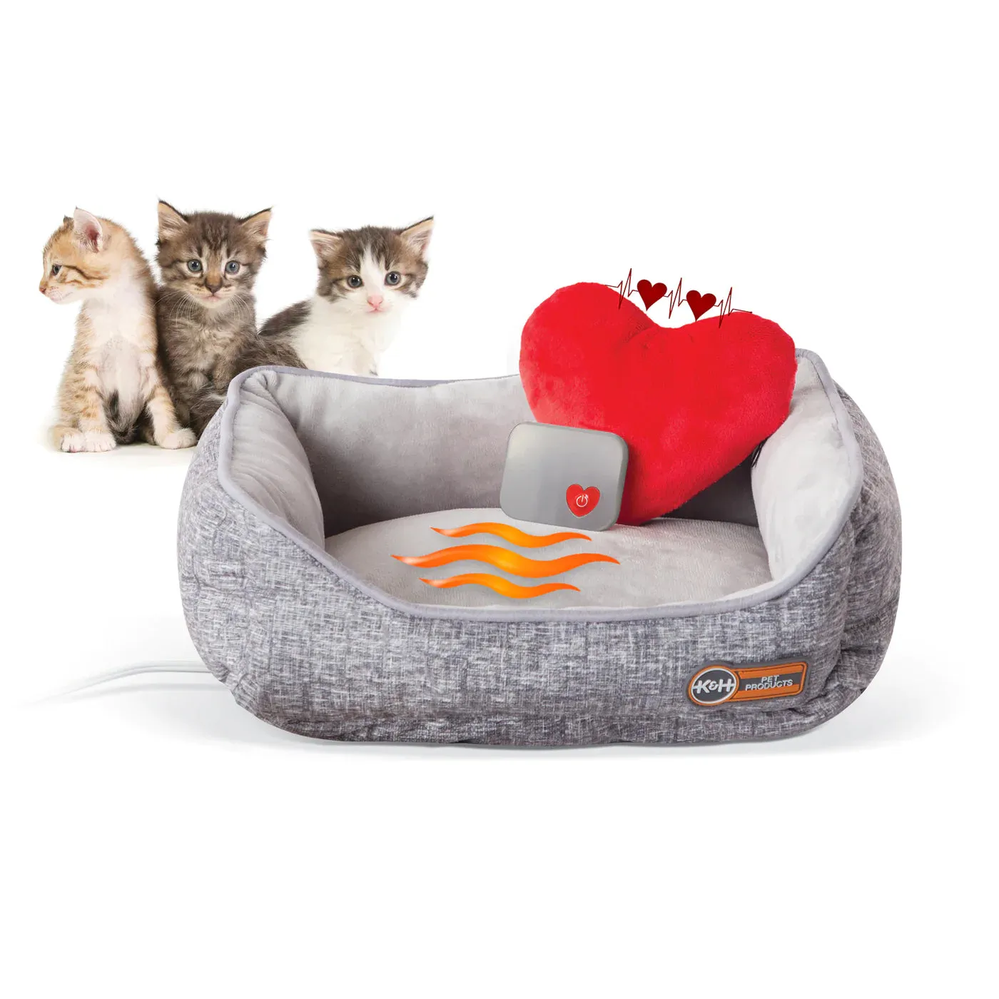 Mother's Heartbeat Heated Kitty Bed w/Heart Pillow