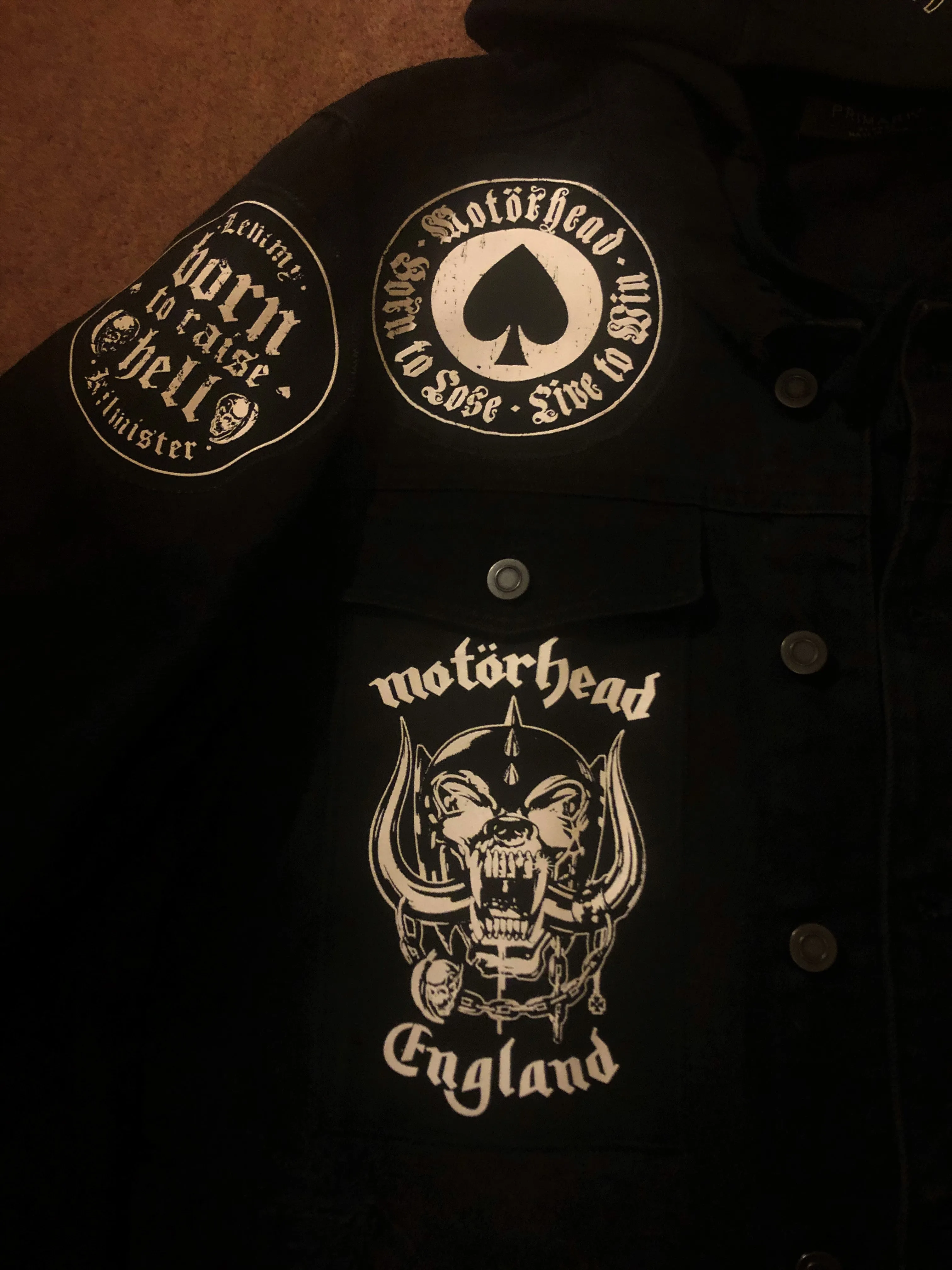 Motörhead Road Crew Distressed Slashed Hooded Denim Jacket Ace Of Spades