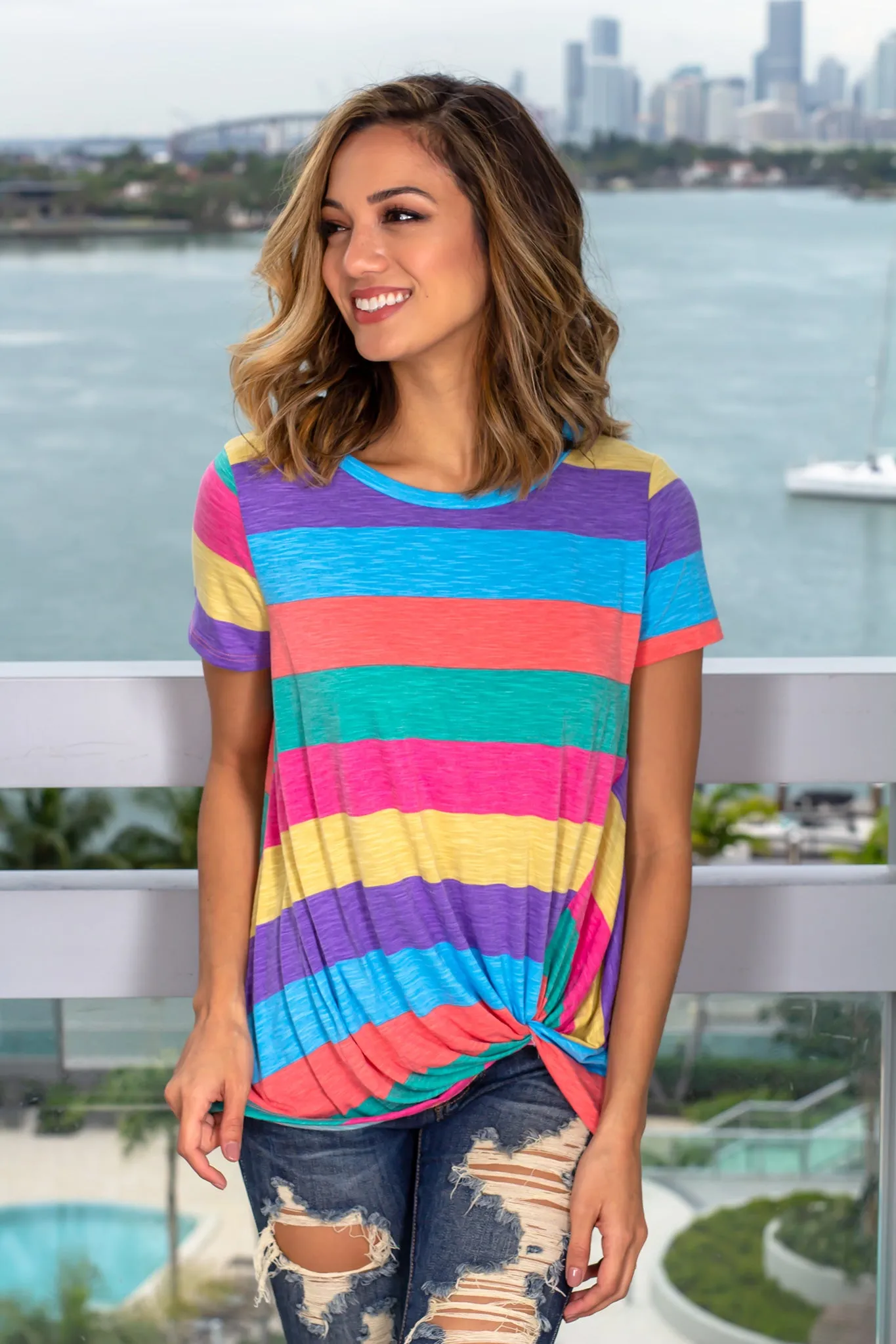 Multi Colored Striped Top with Twist