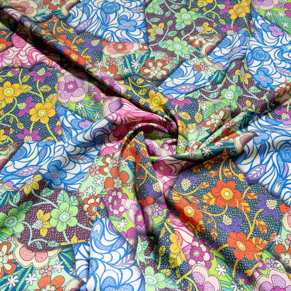 Multi-Coloured Patchwork Floral Printed Silk